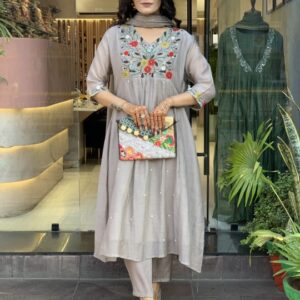 Chanderi Embroidery Worked Gown